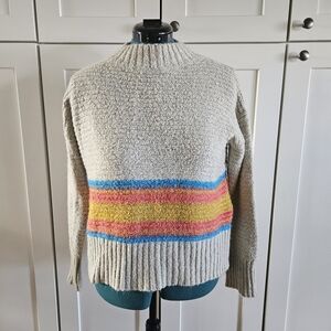 Hem & Thread Cream Sweater with Colorful Stripes